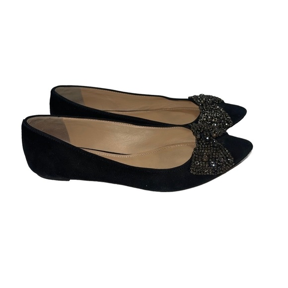 Tory Burch Vanessa Black Suede Beaded Bow Flats Women Shoes Size 8 - Picture 7 of 10